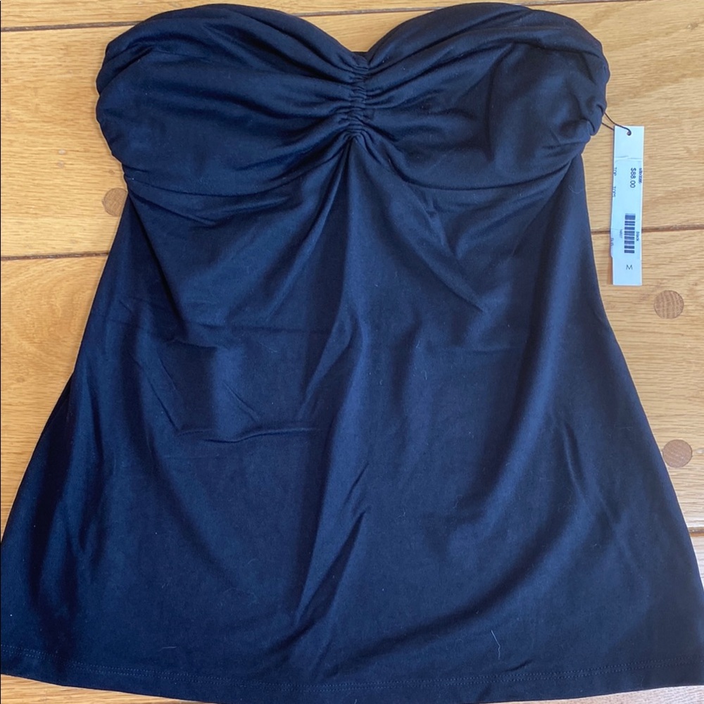 Susana Monaco Black Strapless Ruched Babydoll Top